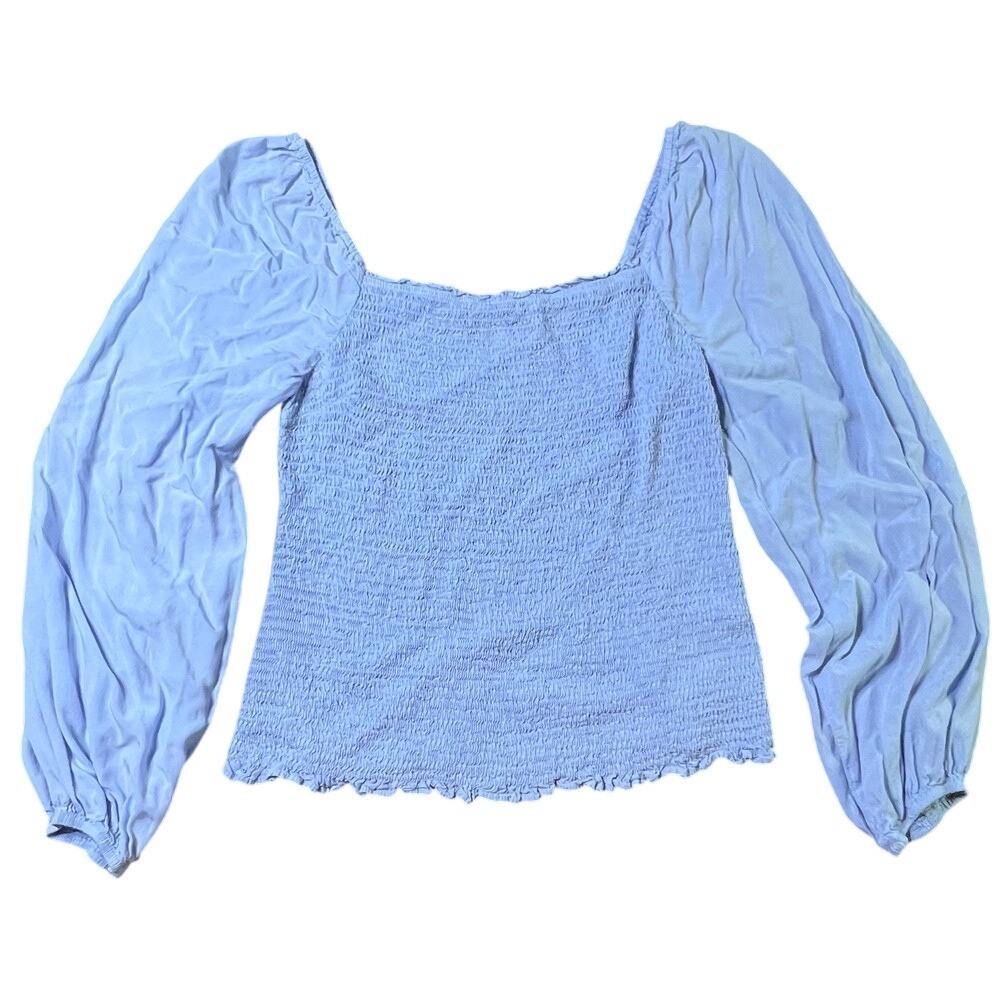 MEROKEETY Smocked Top Square Neck Balloon Sleeve‎ Blouse Periwinkle XL